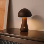 Load image into Gallery viewer, Tall handcrafted mushroom lamp made of solid beech wood, minimalist cordless design for home decor.
