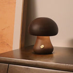 Load image into Gallery viewer, Small portable mushroom night light in light beech wood, perfect for sustainable nursery or bedroom decor
