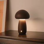 Load image into Gallery viewer, Small portable mushroom night light in light beech wood, perfect for sustainable nursery or bedroom decor
