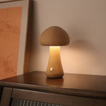 Load image into Gallery viewer, Tall handcrafted mushroom lamp made of solid walnut wood, minimalist cordless design for home decor.
